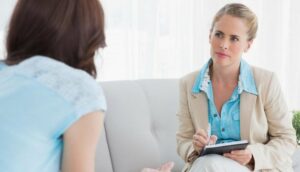 counselor and student in career center