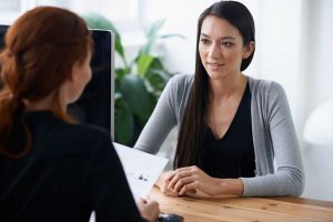 a female student get interviewed