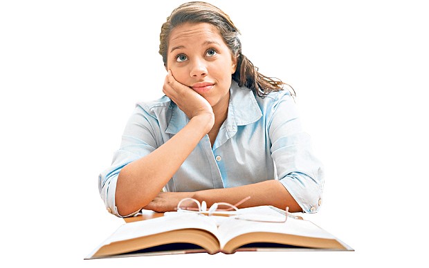 female student thinking about college