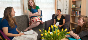 student in dorm room