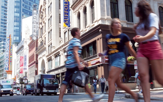 students walk on the street
