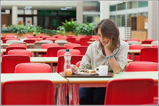 female student eating alone