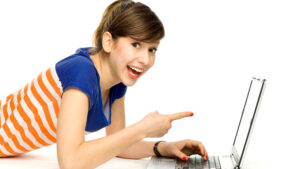 happy student with a new laptop