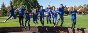 happy jumping students